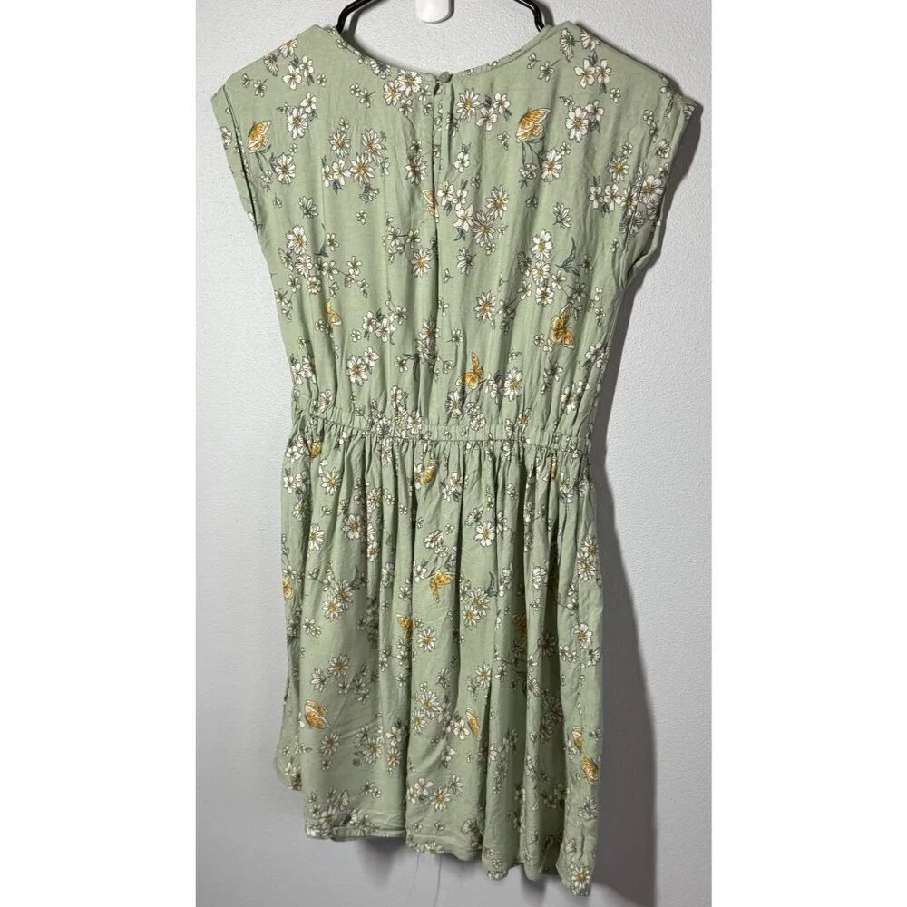 Oshkosh B'Gosh Girls Floral Dress Size 12 Green Short Sleeve Stretchy Cute Girly